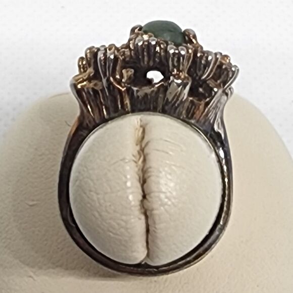 Vintage 18 Karat Gold Electroplated Nephrite & Glass Rhinestones Ring (6) - Picture 4 of 6